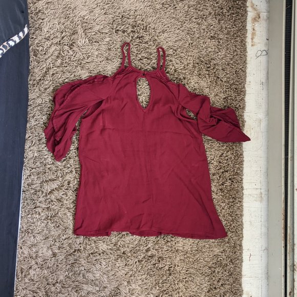 Red Maroon Open Shoulder Top Made in Italy Blue Rain Floral Embroidered Women XS - Picture 5 of 6